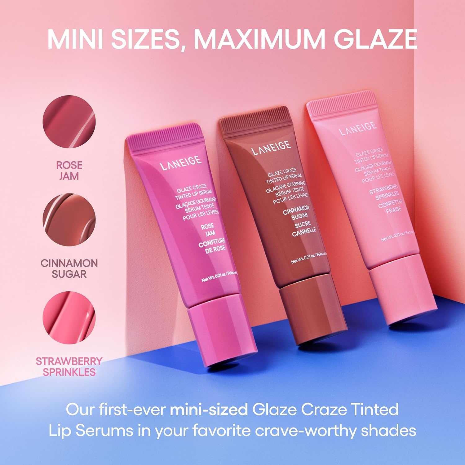 image:imageLANEIGE Glaze Craze Tinted Lip Serum Hydrating Lip Serum for Glossy Nourished Lips with Plumping PolypeptidesGlassy Lip Minis