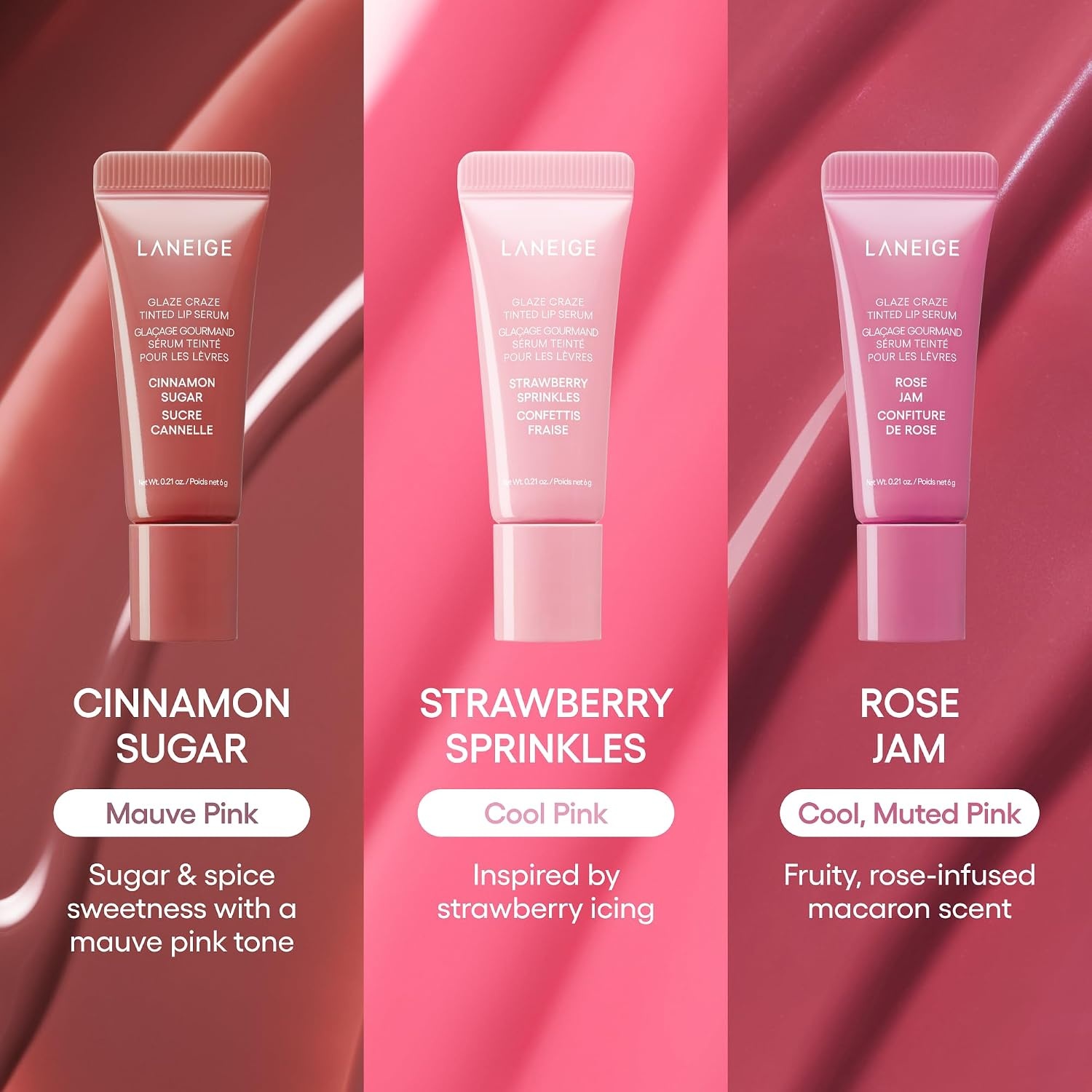 image:imageLANEIGE Glaze Craze Tinted Lip Serum Hydrating Lip Serum for Glossy Nourished Lips with Plumping PolypeptidesGlassy Lip Minis