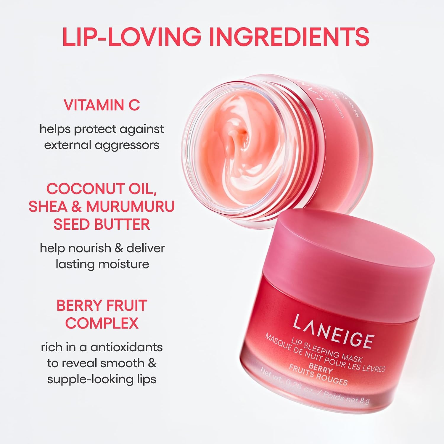 image:imageLANEIGE Lip Sleeping Mask Nourish Hydrate Vitamin C Murumuru amp Shea Butter Antioxidants Flaky Dry LipsAcai Mango Lip Topper Duo